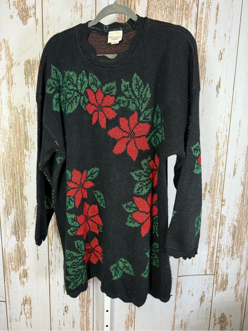 Holiday Time, Poinsettias Christmas Knit Sweater. Size 20W.  Fair Vintage cond!